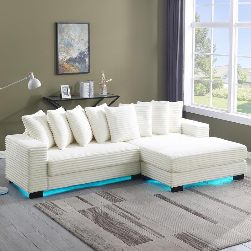 Niccae 110" LED Lighted L-Shaped Sleeper Sectional Sofa Modern Modular Design with Adjustable Footrests 8 Throw Pillows Easy Assembly Ideal for Living Room Bedroom Apartment Hotel - Foam Niccae 110" LED Lighted L-Shaped Sleeper Sectional Sofa Modern Modular Design with Adjustable Footrests 8 Throw Pillows Easy Assembly Ideal for Living Room Bedroom Apartment Hotel - Foam