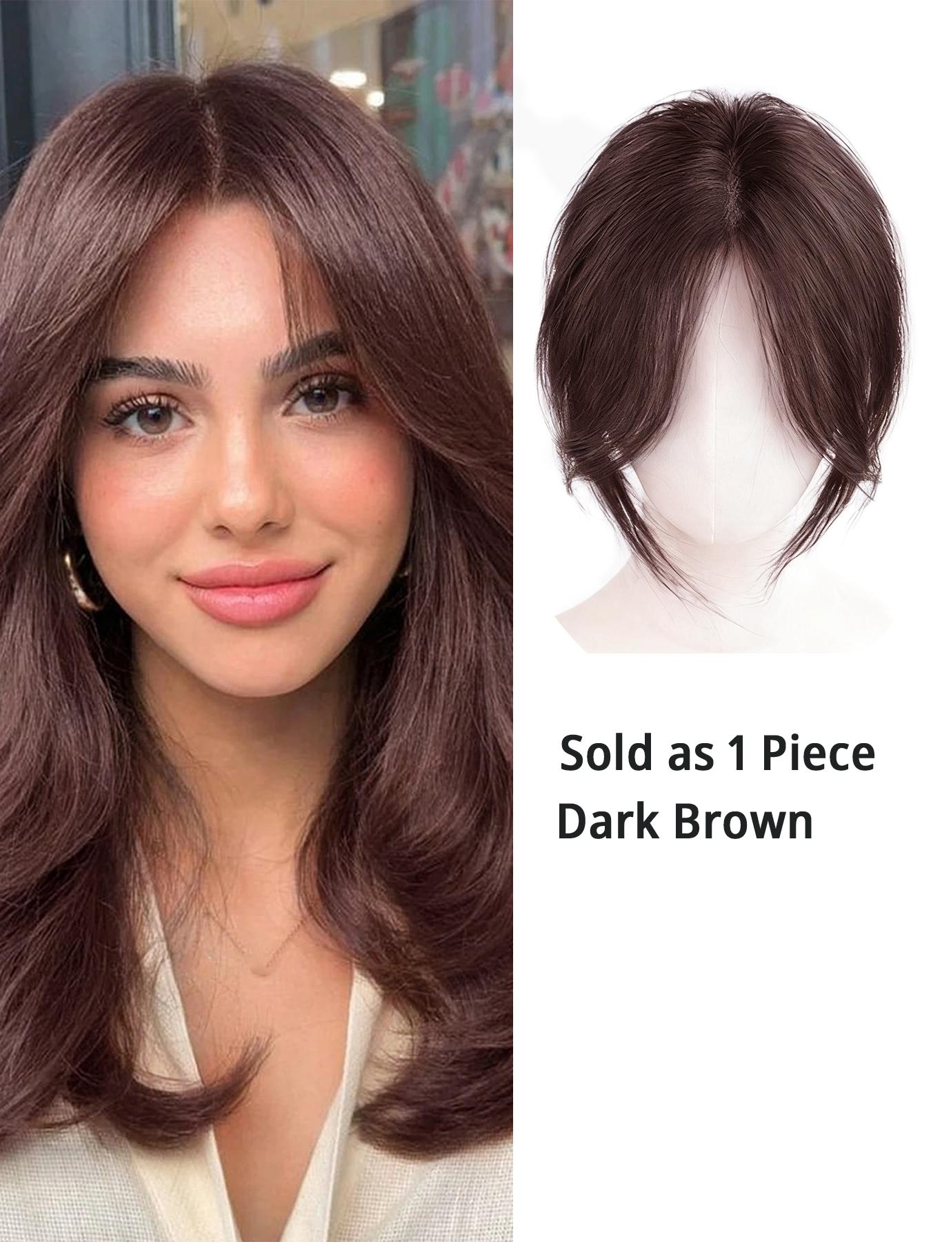 Women's Synthetic Bangs Hairpiece Clip-On Bangs Hair Extension, Hairtoppers, Clip On Hairpieces, Natural, Voluminous, Hairpiece Adds Hair Volume 3D Side-Swept Lift Reshapes Center-Parted Bangs Daily Hair Accessory Easy to Use