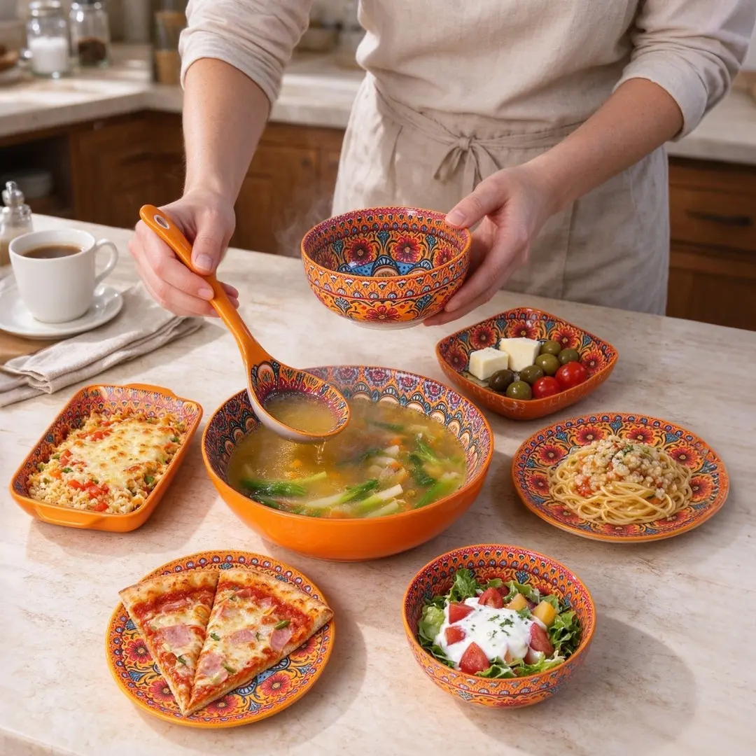 8 Piece Bohemian Mandala Ceramic Tableware Set, Microwave Safe, Dishwasher Friendly, Perfect for Daily Use, Gift Idea, Ceramic Dinnerware