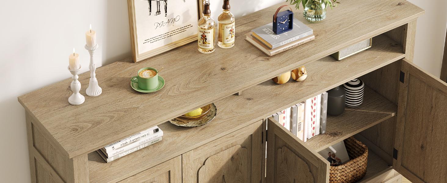 ONBRILL 60" Carving Sideboard Buffet With Open Shelf, Credenza Storage Cabinets, Adjustable Shelves, Dining Room Furniture, Kitchen Furniture【BlackFridayDeal】 ONBRILL 60" Carving Sideboard Buffet With Open Shelf, Credenza Storage Cabinets, Adjustable Shelves, Dining Room Furniture, Kitchen Furniture【BlackFridayDeal】