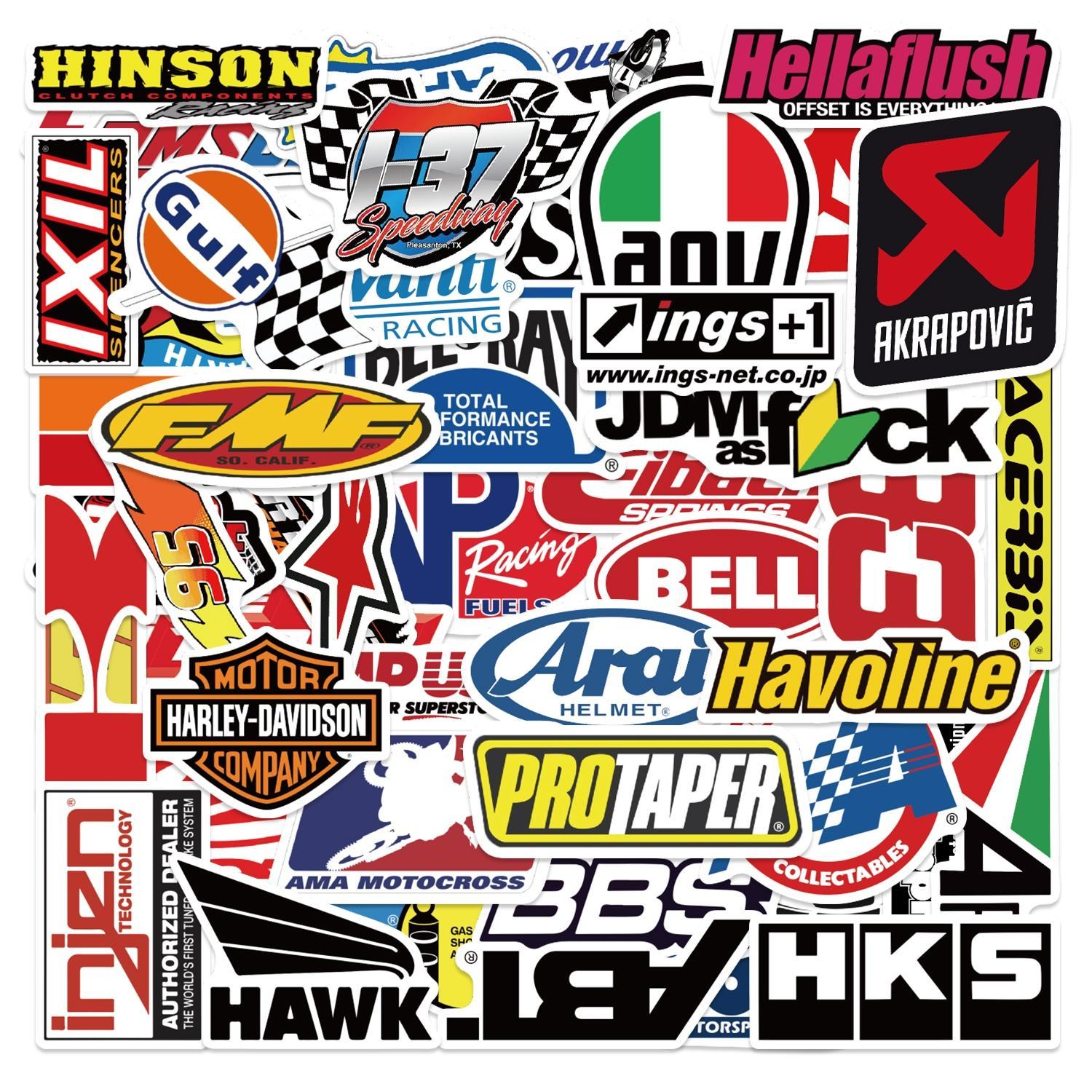50pcs JDM Car Modification & Racing Brand Stickers Pack, Waterproof Motorcycle & Auto Logo Decals, Automotive Decals for Helmet, Laptop, Car Window & Tool Box, Tuner Gift, Decal For Cars, Automobile Decals