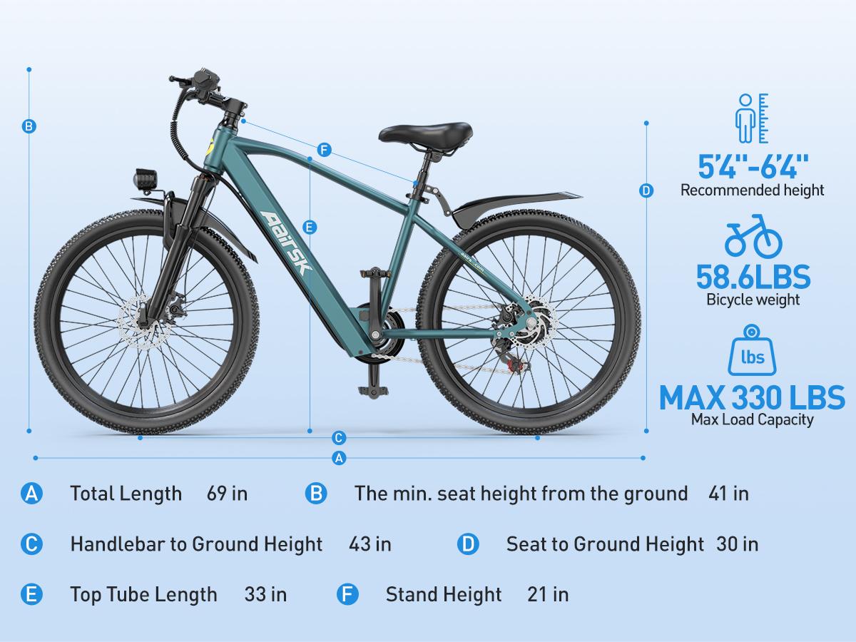Aairsk GT300 Electric Bike 26"/24" 25 mph 10Ah Battery 750W Peak Motor 21 Speeds Dual Suspension 40 Miles Range Pedal Assist Full Suspension Commuter Ebike Adjustable Seat Gift for Father's Day Travel Outdoor