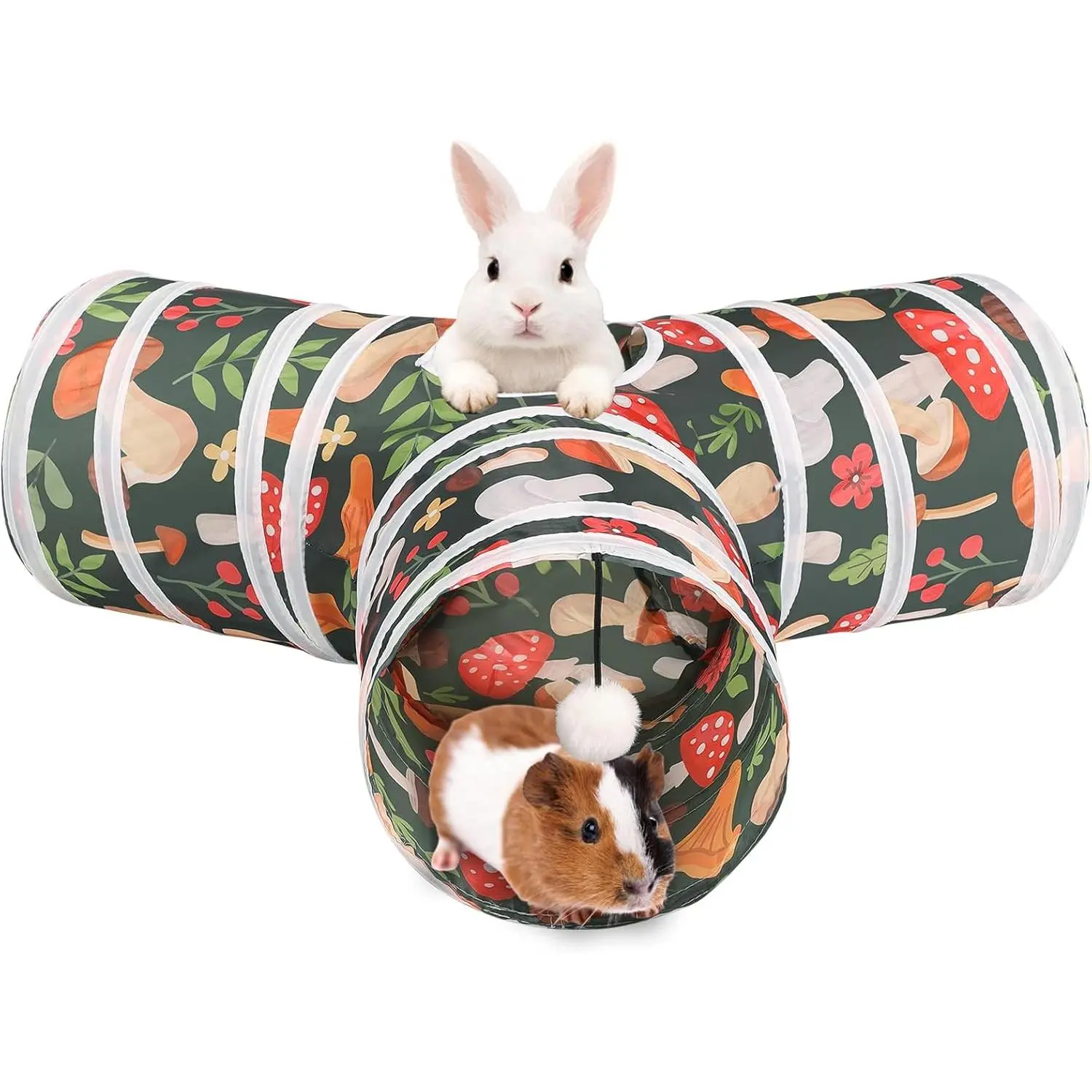 Toys, Bunny Tunnels & Tubes, Collapsible 3 Way  Hideout Tunnel with  Toys for Bunny Guinea Pig Ferret Kitten