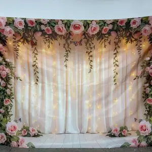 Flower Pattern Wedding Backdrop, Wedding Arched Backdrop, Wedding Reception Backdrop, Romantic Wedding Party Decoration, Photo Props Background Cloth, Indoor & Outdoor Garden Decoration Supplies, Banners