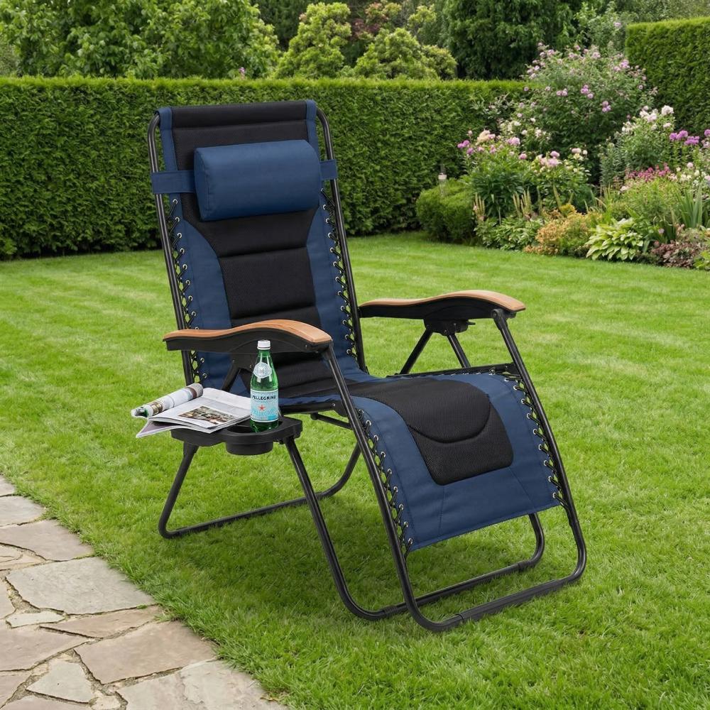 Oversized Padded Zero Gravity Chair, Foldable Patio Recliner, 30" Wide Seat Anti Gravity Lounger with Cup Holder, Support 400 LBS