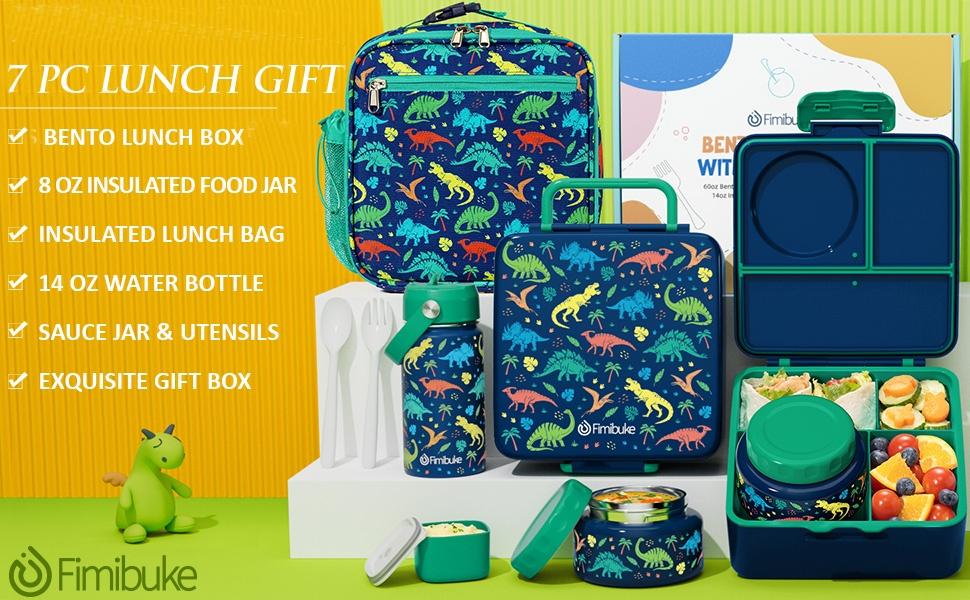 Fimibuke Bento Box, BPA Free & Leakproof Lunch Box with 8.5oz Insulated Thermos Food Jar, Utensils & Sauce Jar, Dishwasher Safe 3 or 4 Compartment Container for School Girl & Boy dealsforyoudays