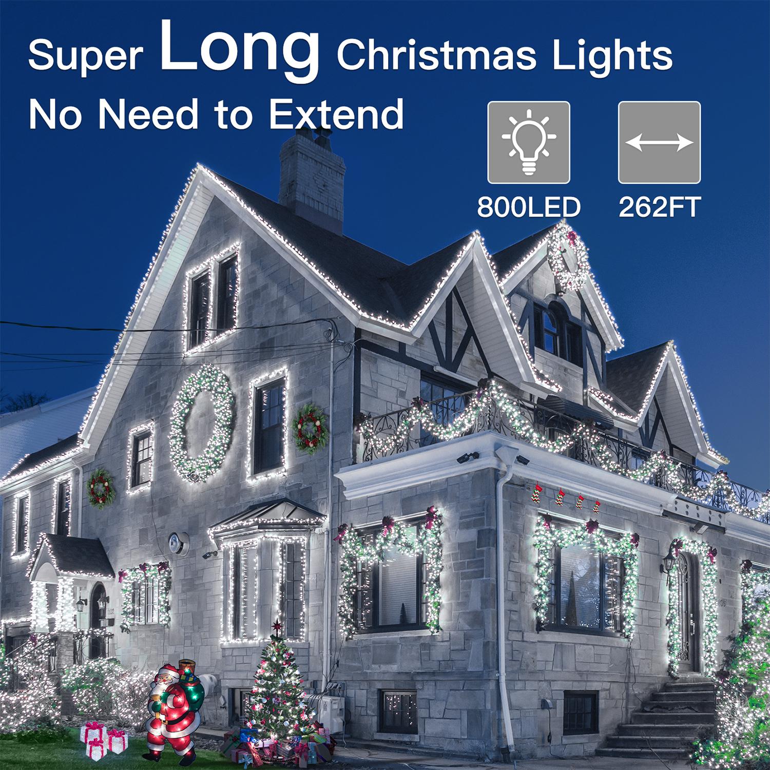 Ollny 262FT Fairy Lights, 800 LED Plug in Christmas Lights, 8 Modes Waterproof Outdoor String Lights with Remote for Wedding Birthday Party Indoor Room Decorations