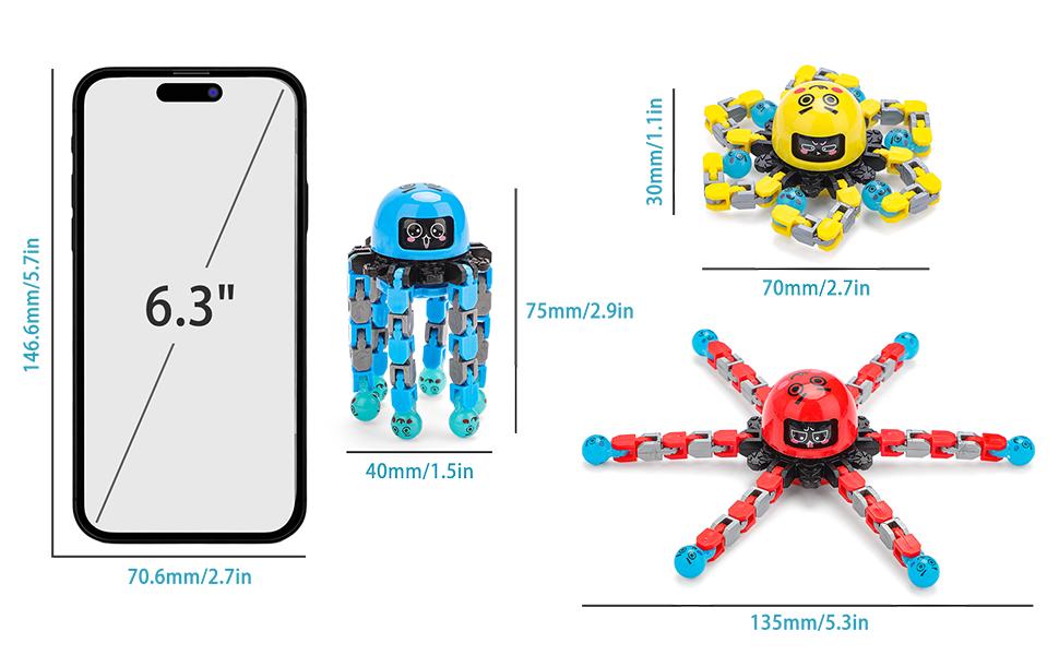 deAO 3 PCS Finger Spinners,3PCS Funny Sensory Fidget Toys Adults Deformable Chain DIY Robot Spinner,Fingertip Stress Relief Gyro Toy for Kids, Kids Classroom Prizes