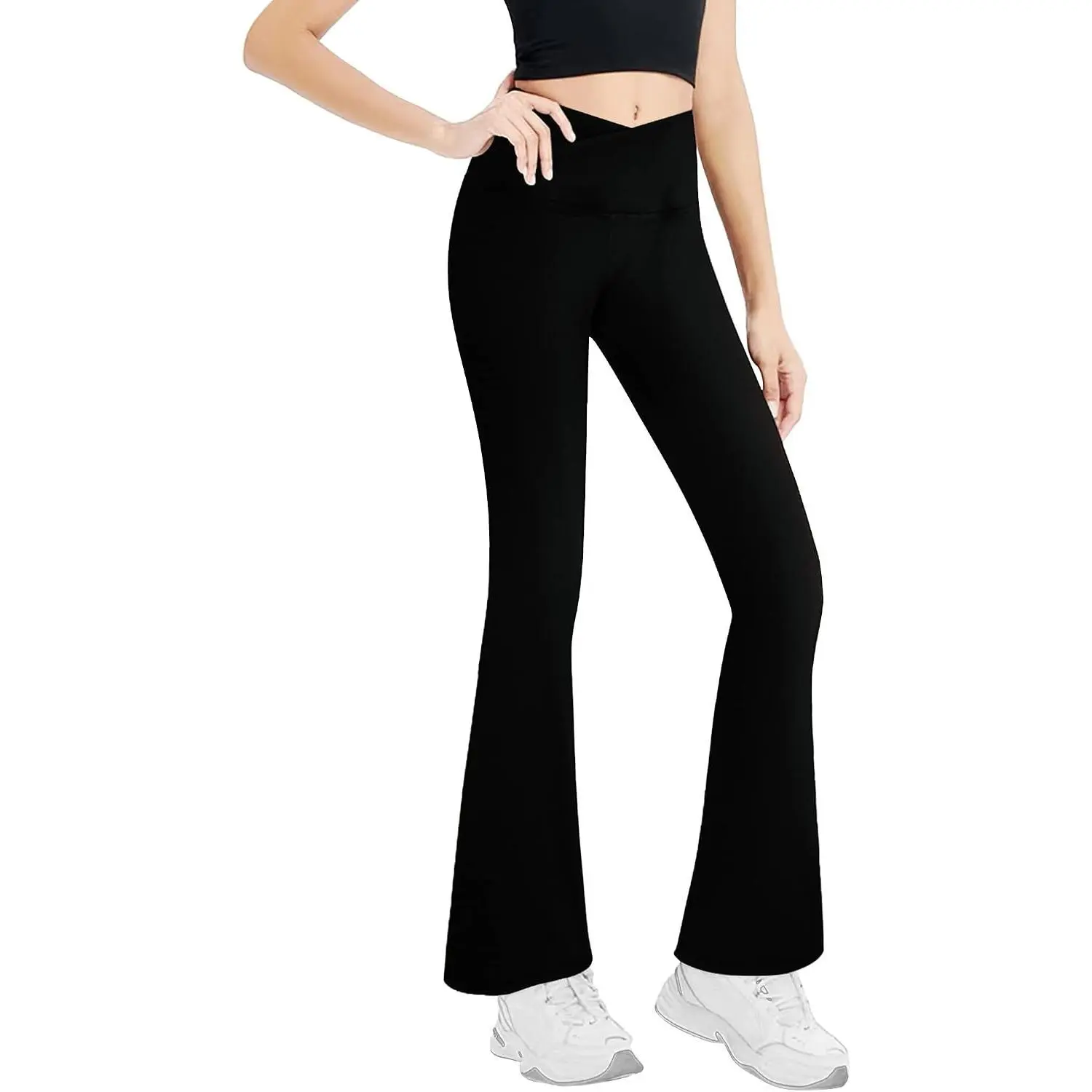 Girls' Leggings Cross Flare Pants Black High Waist Soft Stretchy Full Length Yoga Bootcut Pants for Kids Teens Dance