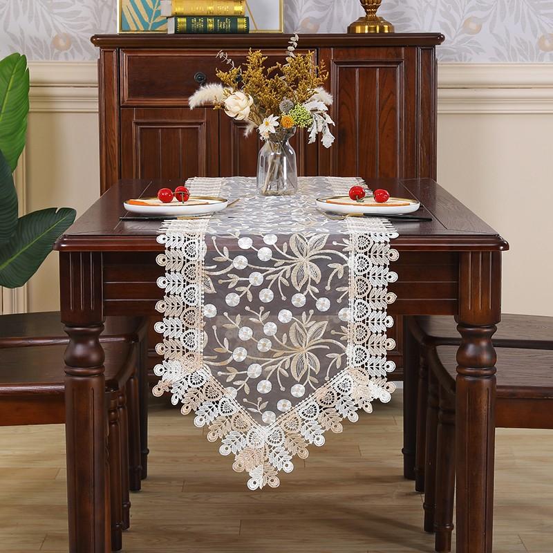 European Coffee Table Cloth, Lace Fabric Dust Cover, TV Stand Tablecloth, American Makeup Desk Protector, Long Shoe Cabinet Cover