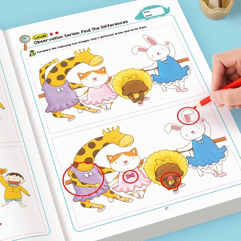 1/2 book Hidden Differences Activity Book, Preschool Learning Book, including 32 interactive observation games and memory practice books, Attention and concentration training, Find differences
