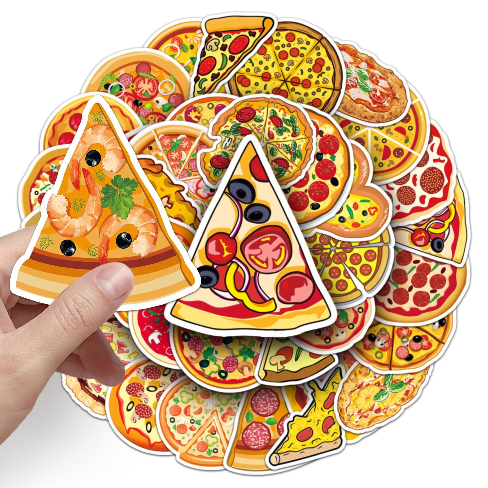 Pizza Sticker Set, 50 Pieces, Aesthetic Vinyl Waterproof Stickers, Water Bottle Food Stickers, Laptop, Phone, Kids Gift Stickers