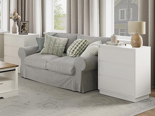 RoyaCraft Wide Nightstand with 3 Drawers, White Nightstand for Bedroom, Large End Table Bedside Table for Living Room