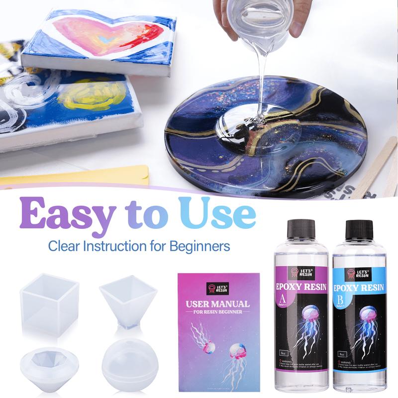16OZ Resin Molds Silicone Kit Complete Set Bundle with Sphere, Christmas Gifts, Pyramid Molds, Resin Epoxy Starter Kit & Coaster Molds Kit for Beginners, DIY Gift Crafts,Mica Powder - LET’S Resin
