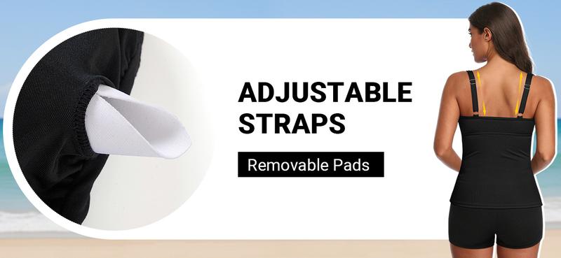 Daci Womens Two Piece Tankini Swimsuits - Tummy Control Bathing Suit with Shorts V Wire Tankini Top Ribbed Swimwear Daci Womens Two Piece Tankini Swimsuits - Tummy Control Bathing Suit with Shorts V Wire Tankini Top Ribbed Swimwear