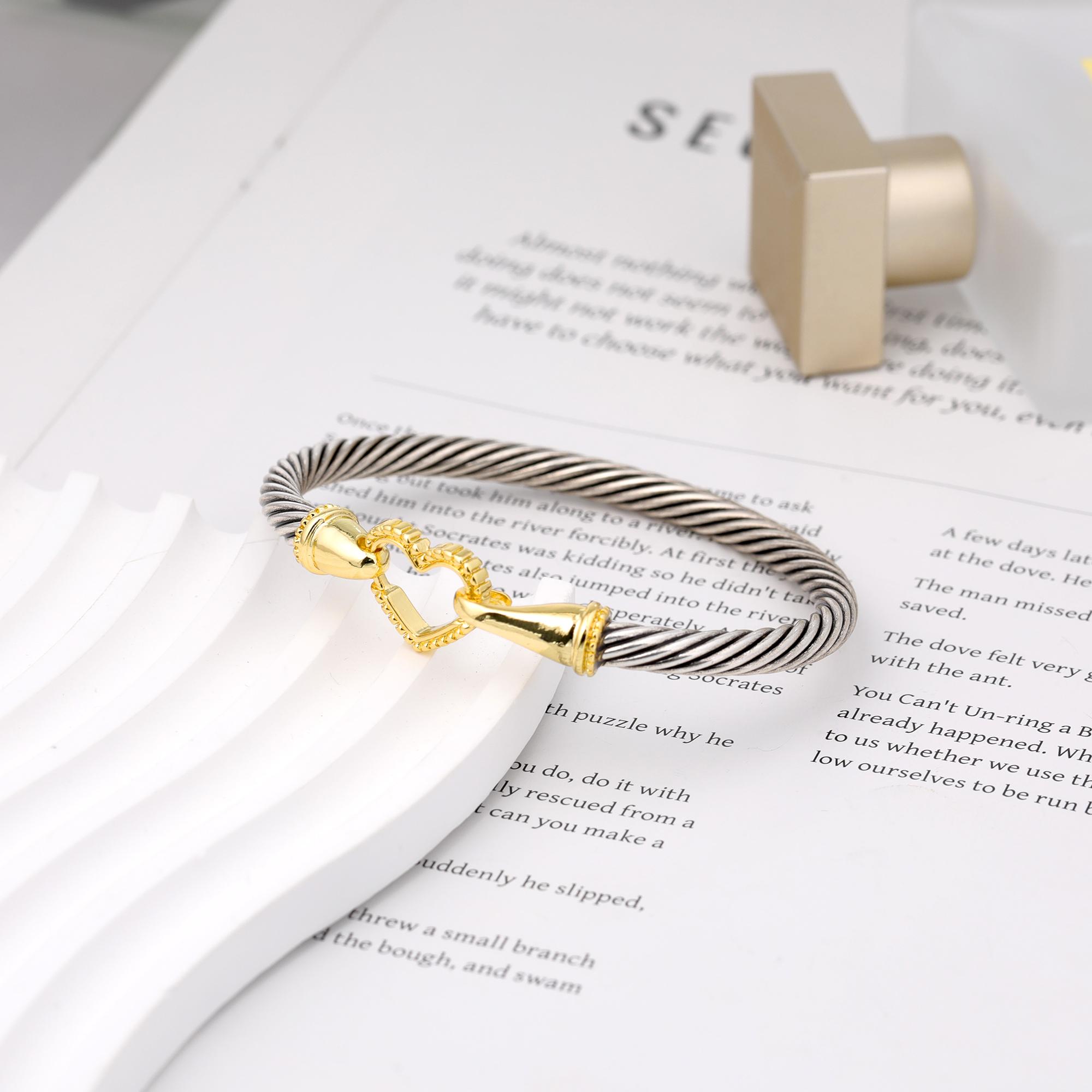 Mytys Cable Chain Link Bracelet Two Tone Circles Wire Bangle Designer Inspired Classic Jewelry Gift Stainless Steel Wrist Adjustable Cuff For Women