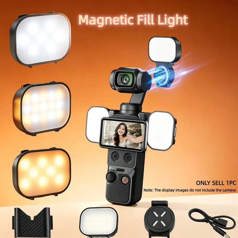 Magnetic LED Light Camera Accessories for Pocket3, Action4, Action5 Pro, Action6, Rechargeable Mini USB-C Flashlight for Selfies and Videos