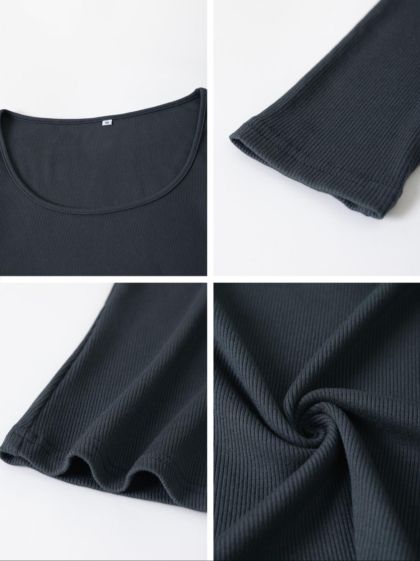 Women's Casual Basic Slim-Fit Long Sleeve Top, Knit, Plain Pattern, Fall Season Wear, Thin Fabric, Square Neckline Design