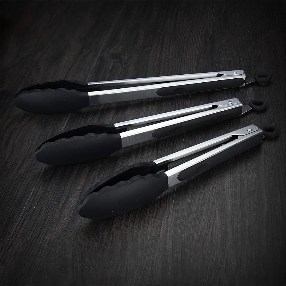 1PC Tongs For Cooking, Kitchen Tongs With Silicone Tips, High Heat Resistant Locking Tongs, Heavy Duty, Great Grips, 7, 9, 12 Inches, Black