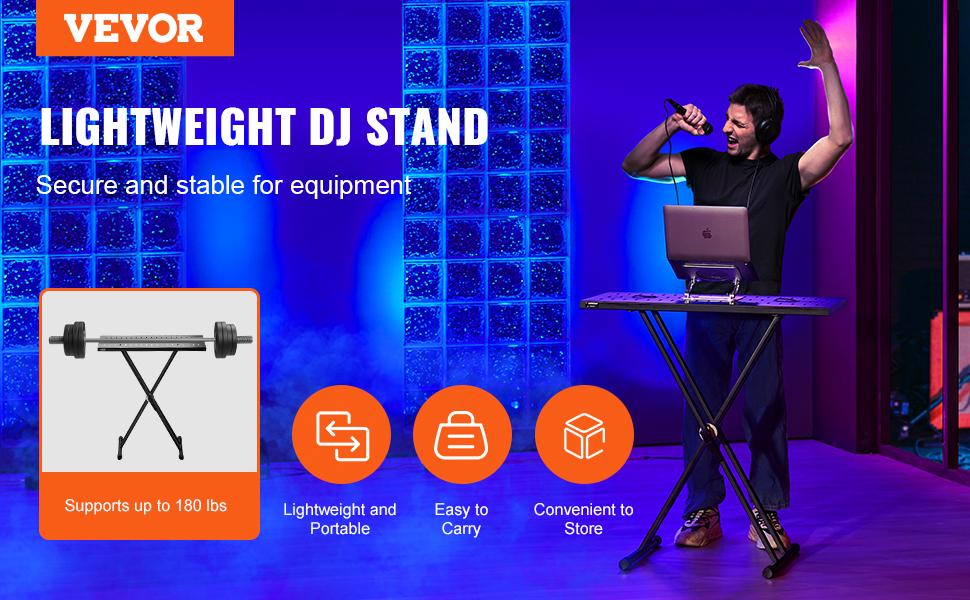 fathersdaygift VEVOR DJ Table Stand, 32x 20 Portable DJ Laptop and Controller Stand, Lightweight DJ Desk DJ Booth Adjustable Height DJ Stand, Foldable Double-X Braced Keyboard Stand Tabletop, Audio Mixer Stand