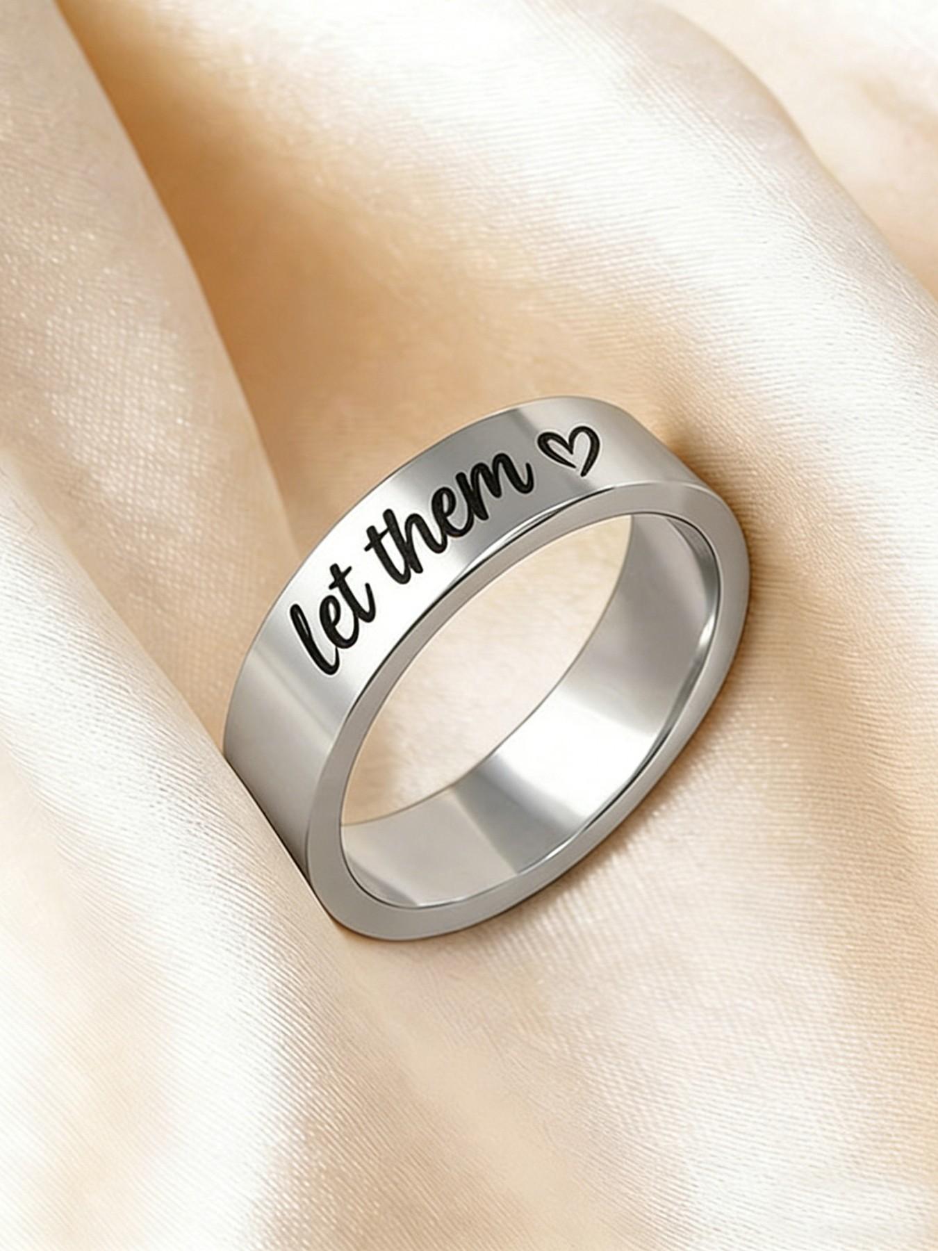 Classic Let Them Heart Engraved Ring Premium Stainless Steel Material Casual Wear Jewelry Ideal Gift For Men Women
