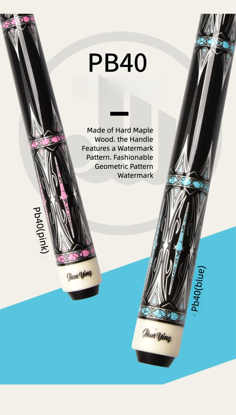 JIAN YING Premium Billiards Cue Set with Leather Case 1/2 Split 12.5mm Tip 18-20oz Weight 58 Inches Length Black Pink Pattern Includes Cue Glove & Chalk