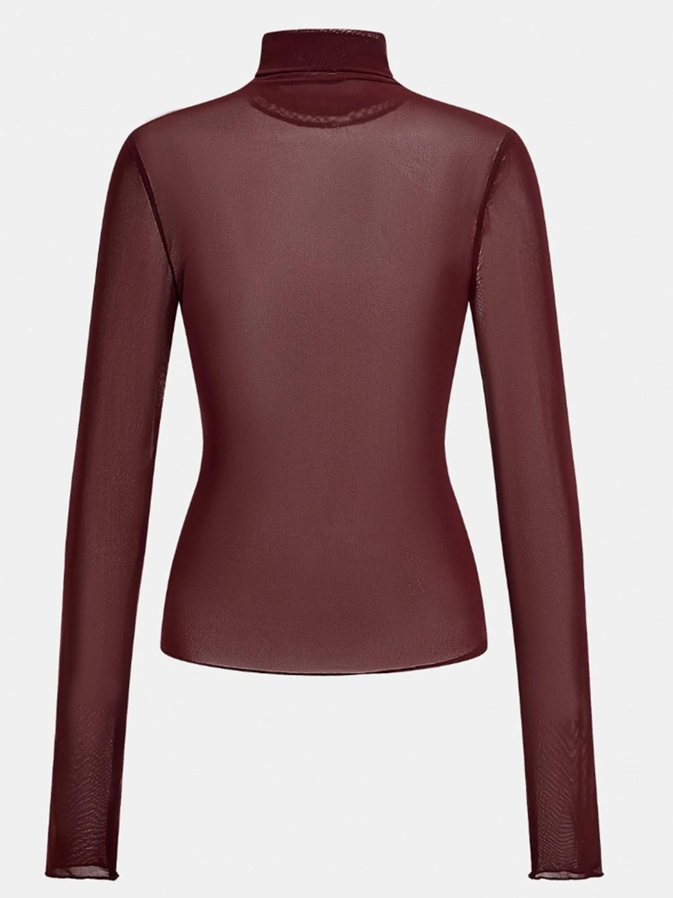 Women's Sparkle Mesh Halter Neck Top, Long Sleeve, Sexy Slim Fit Design, Plain Pattern, All Season Fashion Essential, Versatile Underwear