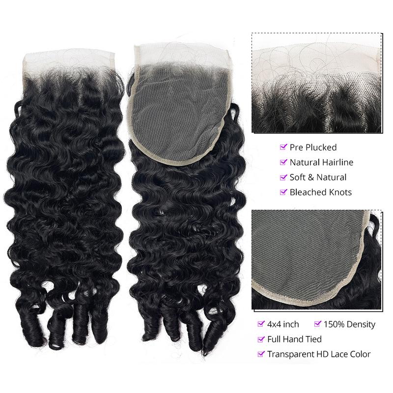 Burmese Curly Bundles With 4x4 Lace Closure Human Hair Unprocessed Burmese Raw Hair Extension Real Human Hair Natural Color Spiral Curly Hair Weft Extensions