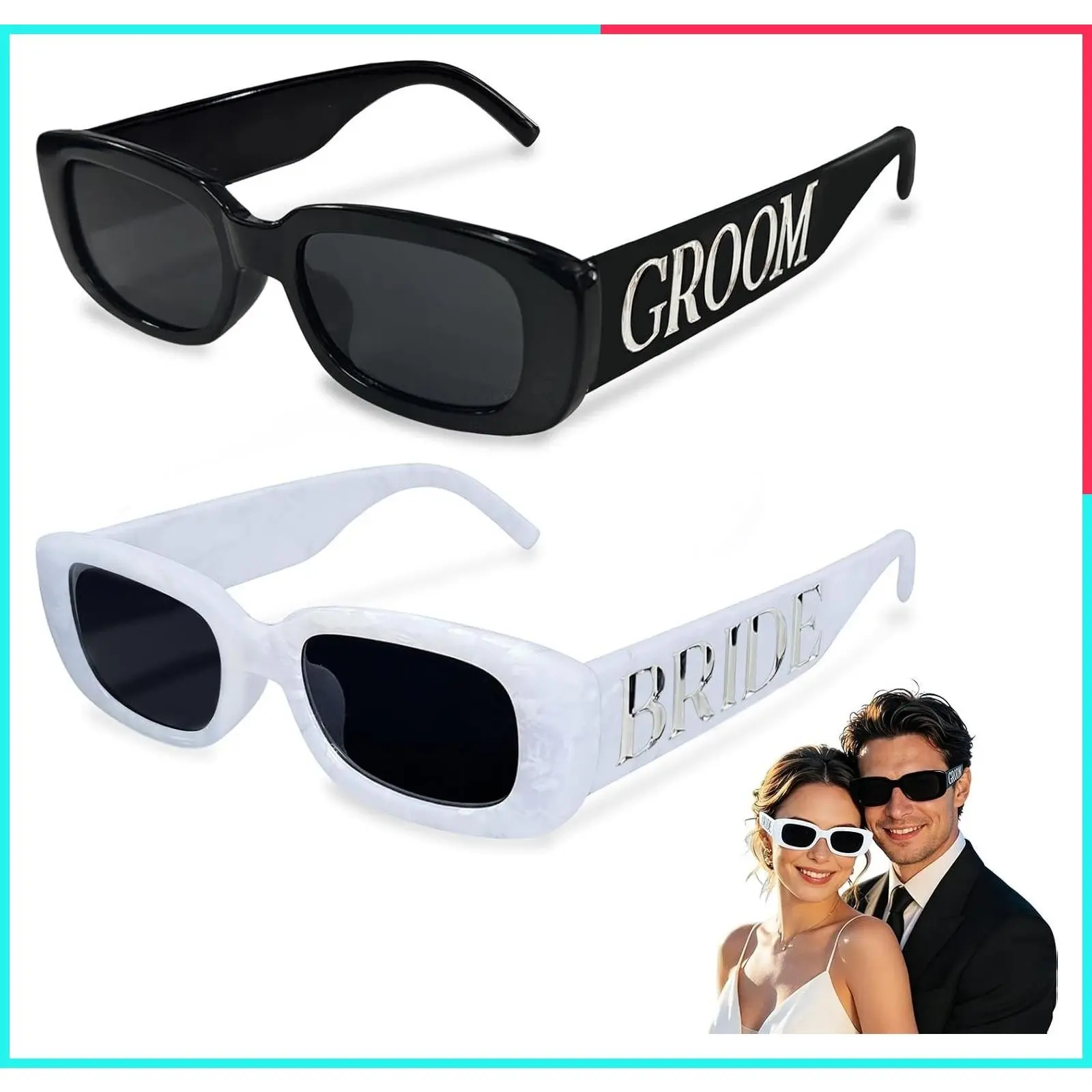 Bride and Groom Sunglasses Set, Marble Wedding Glasses for Couples, Engagement, Bachelorette Party, Bridal Shower Gift