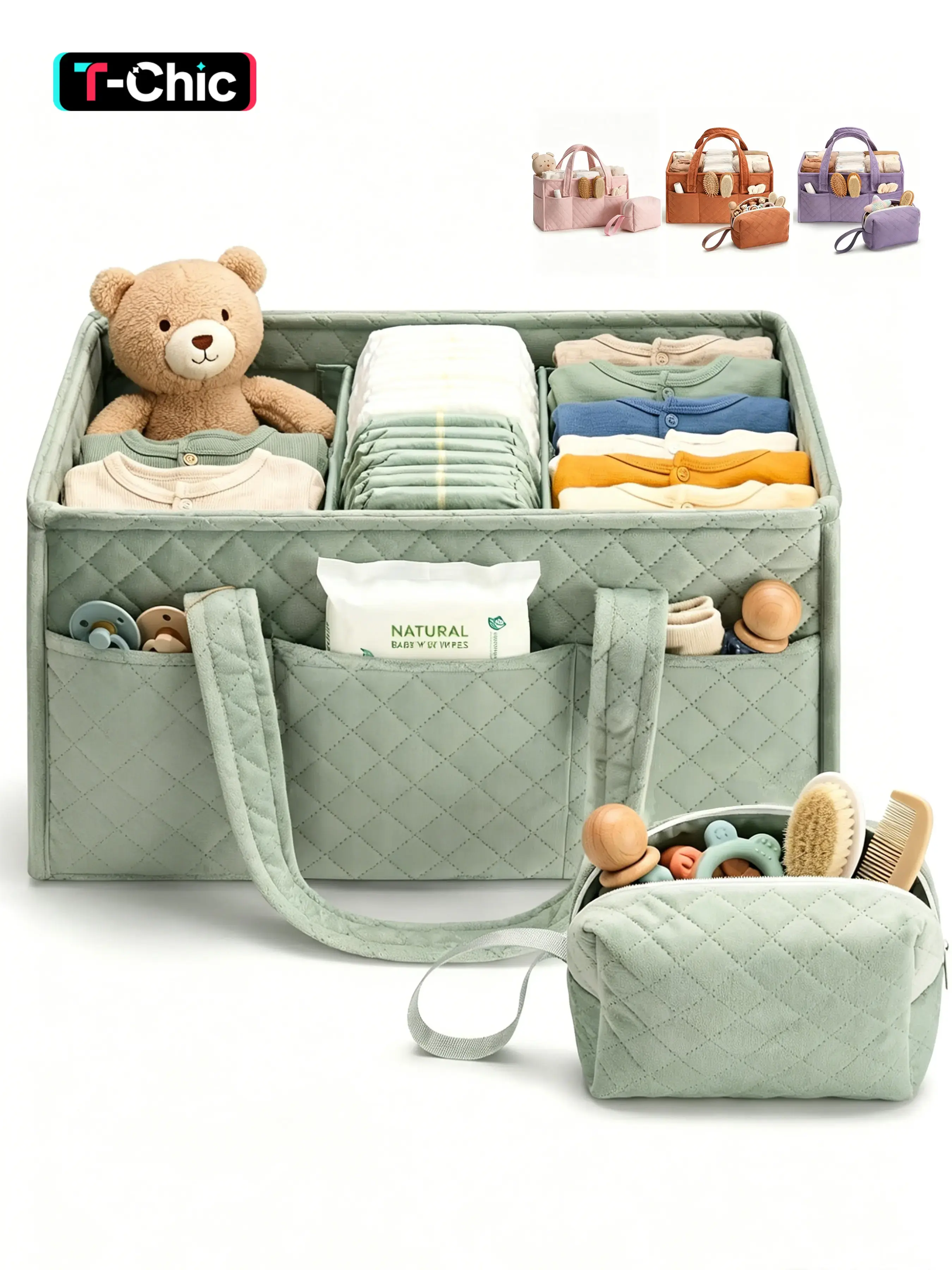 Baby Diaper Caddy Organizer, Baby Basket Shower Gift, Portable Changing Table Basket, Postpartum Caddy & Tote Bag Pouch, Newborn Boy & Girl Nursery Essentials Registry, Car Diaper Organizer, Travel Diaper Tote