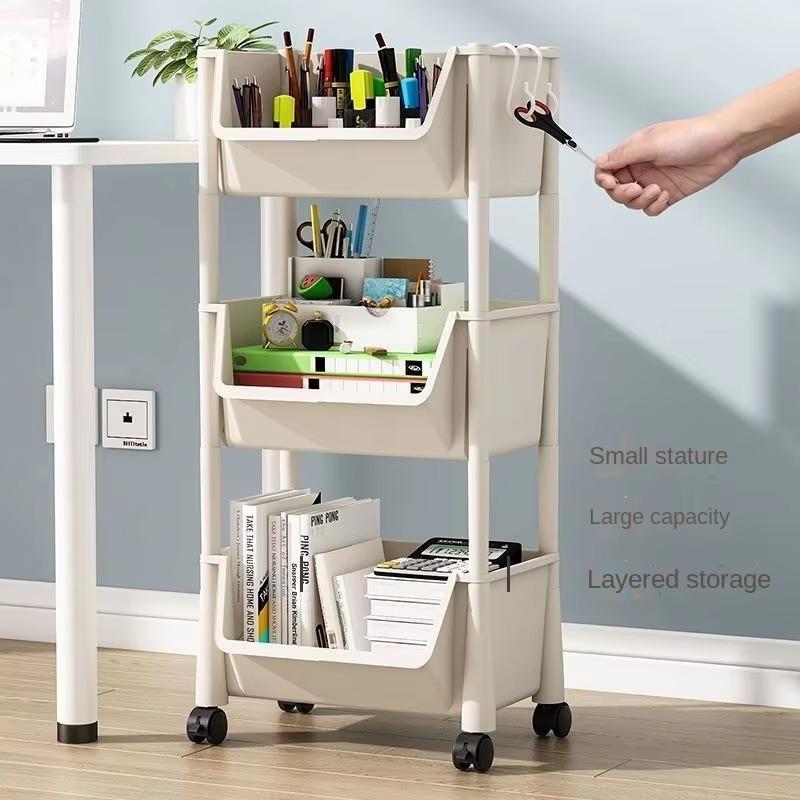 5 Layer Practical Mobile Rolling Multi-Functional Plastic Storage Cart with 4 Wheels, Floor Standing Shelves for Living Room Bedroom Dormitory Home Bookshelf Display Storage Rack