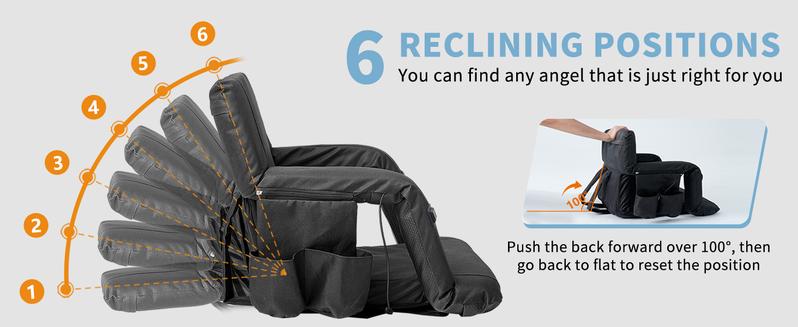 Lilypelle Heated Stadium Seats Bleacher Seat with Back Support & Arm Armrest, Portable 6 Reclinng Positions Stadium Chair for Sports Events, Outdoors（Power Bank is Not Included）