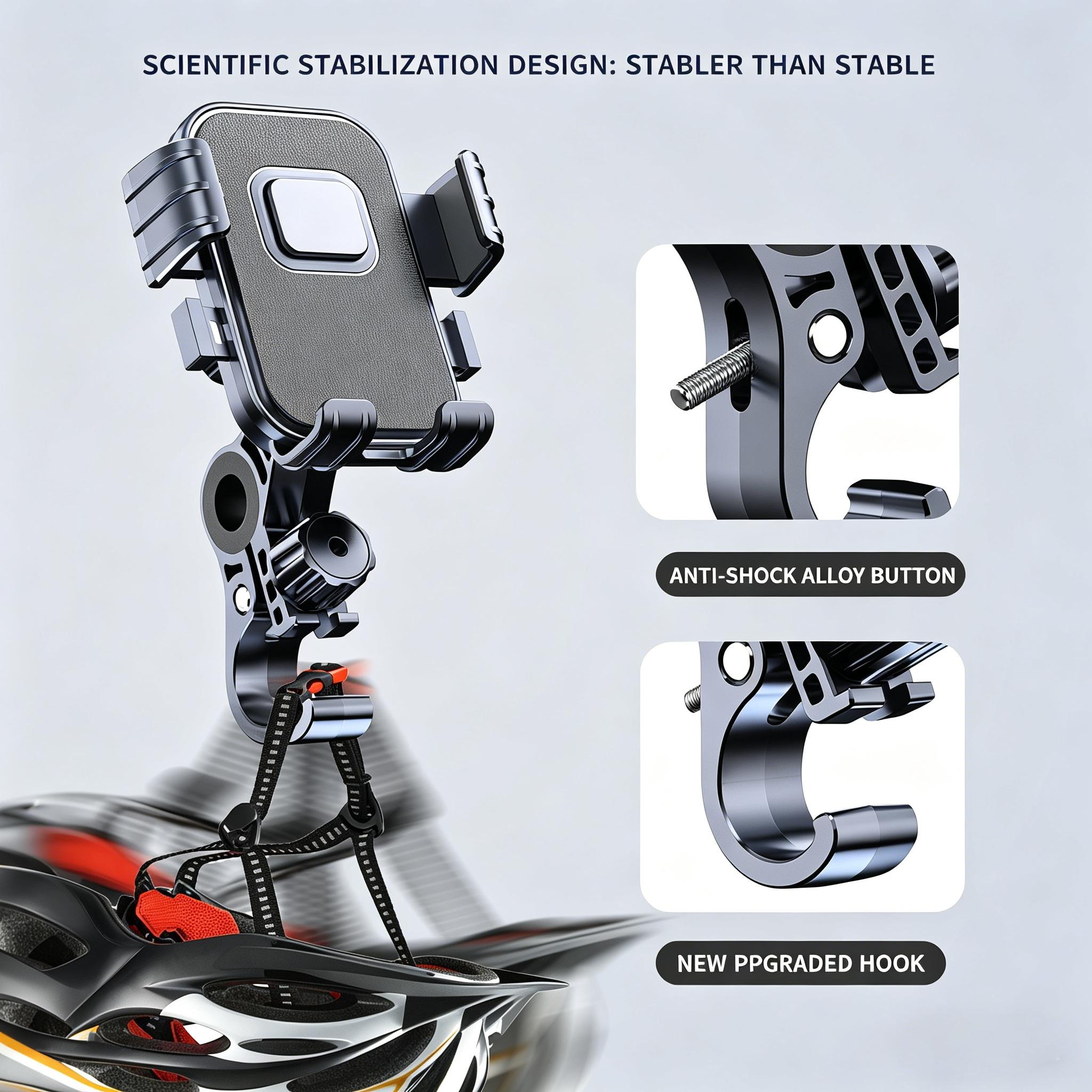 360° Rotatable Bike and Motorcycle Phone Mount, suitable for scooters, e-bikes, e-bike accessories, handlebar mounts, anti-vibration mounting for cycling, navigation mounts for food delivery riders, and shock-resistant phone mounts for outdoor cycling.