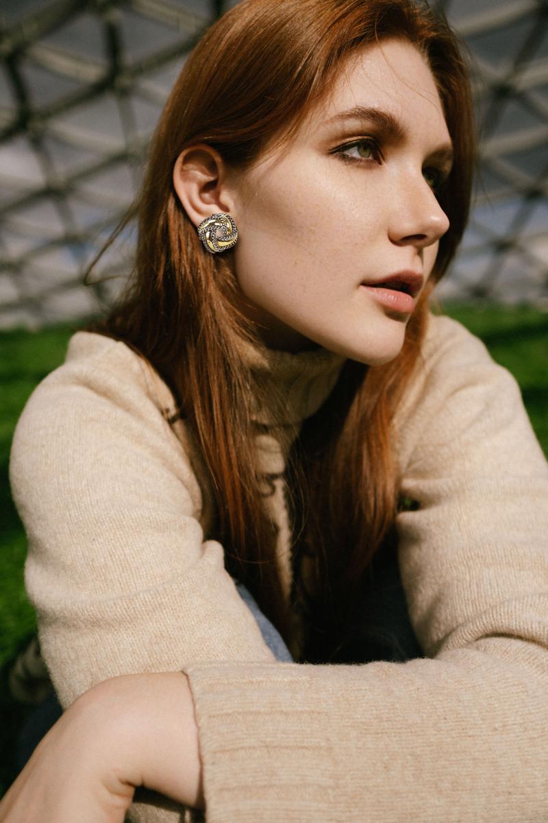 Aprilery Elegant Twisted Knot Stud Earrings – Vintage-Inspired Mixed Metal Jewelry for Women