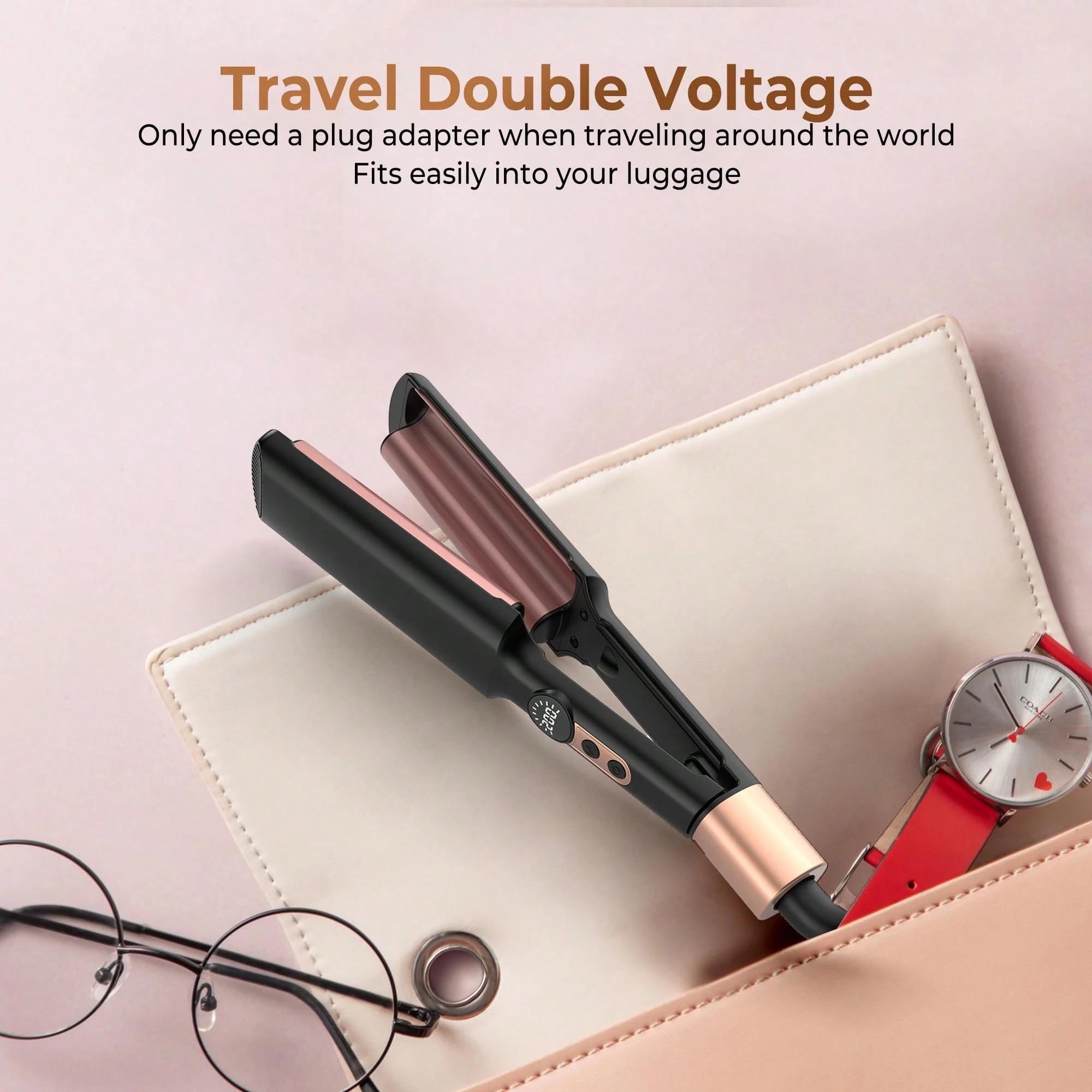 Mini Dual Voltage Curling Iron, Curling Wand & Hair Crimper - 5 Temp Adjustable (250°F-410°F), 30s Fast Heat-Up, Tourmaline Barrel, Anti-Scald Protection, 1.02cm Barrel For Beach Waves & Curls, Includes Heat-Resistant Pouch, Gifts, Heated Curler