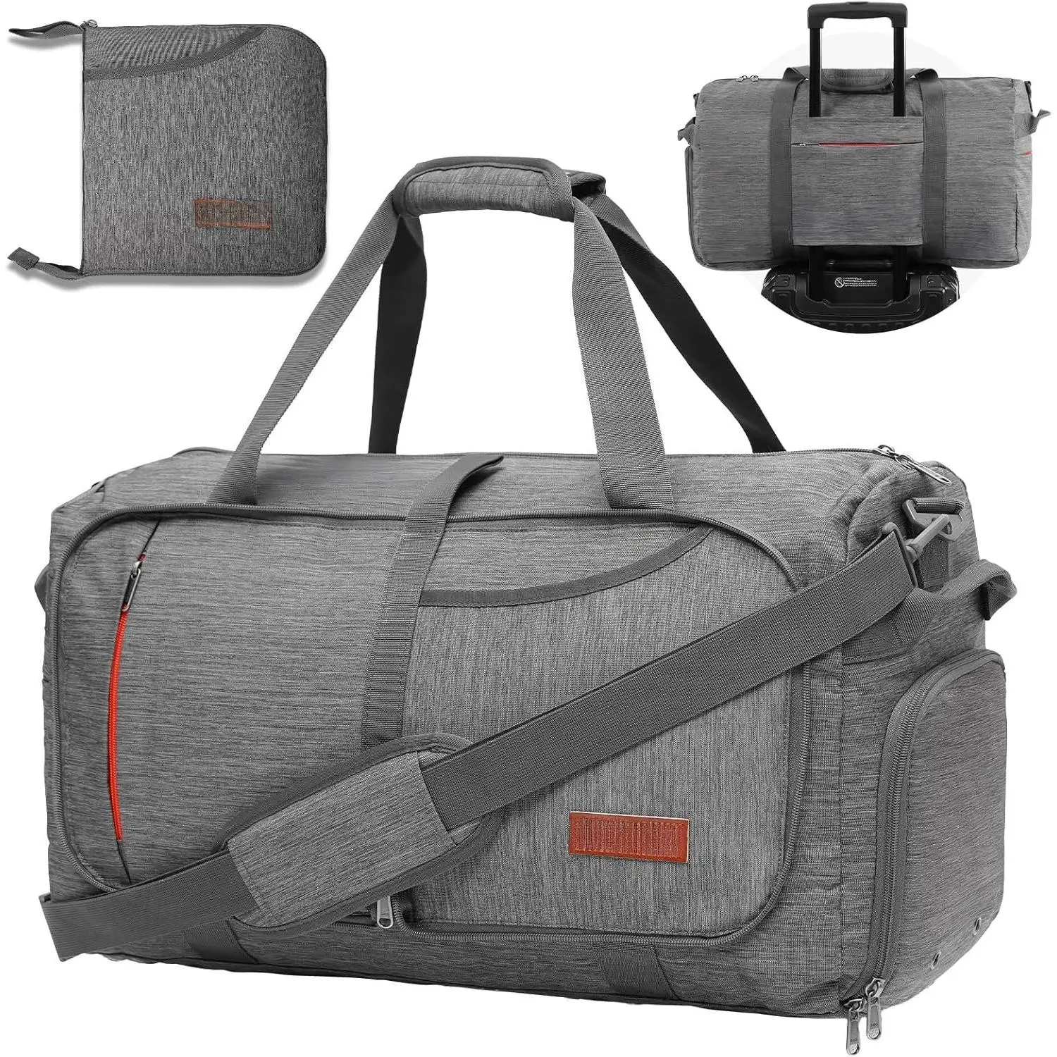65L Foldable Duffle Bag with Shoes Compartment, Water-Resistant Packable Travel Duffel for Gym,  Trips, Lightweight Carry  Luggage for Men & Women