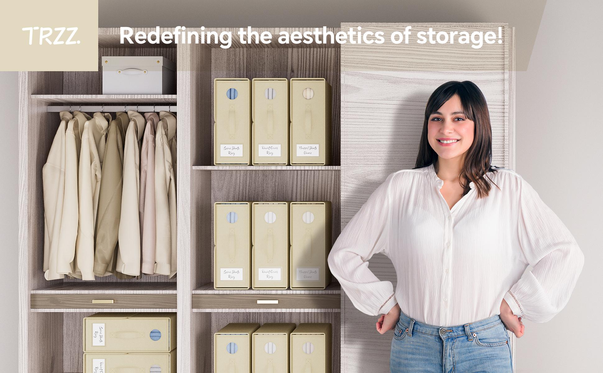 【Gift Box】TRZZ Foldable Bed Sheet Storage Bins 4-Pack | Queen/King Size Oxford Fabric Organizers with Transparent Windows & Reinforced Handles | 15"×13"×5"