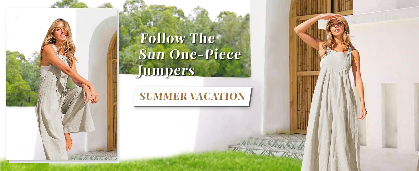 Yeokou Women's Patchwork Dual Pocket Jumpsuit Loose Floral Print Bohemian Wide Leg Bib Overall