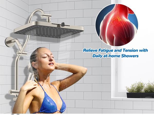 Hibbent Upgraded 13'' Shower Head Combo, High Pressure 5 Spray Rainfall Showerhead, 10 Spray Mode Handheld, All Metal Easy Reach 4-way Diverter with Pause Mode, 71'' Hose and Holder, Brushed Nickel