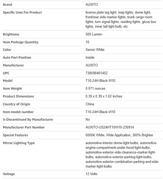 AUXITO 194 LED Light Bulb 6000K White/Yellow/Blue/Red 168 2825 W5W T10 Wedge 24-SMD 3014 Chipsets LED Replacement Light Kit Error Free for Car Interior Dome Map Door License Courtesy Dash Lights, Pack of 10