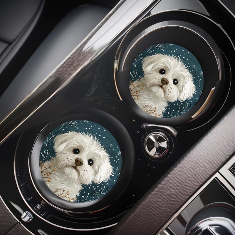 2pcs Adorable Dog Print Car Cup Holders - Non-Slip Rubber Mat with Decorative Design for Vehicle Interior, Perfect for Waterproof Cup Protection, Cup Holder Accessories | Playful Dog Design | Rubber Absorbent Material, Cup Holders for Car