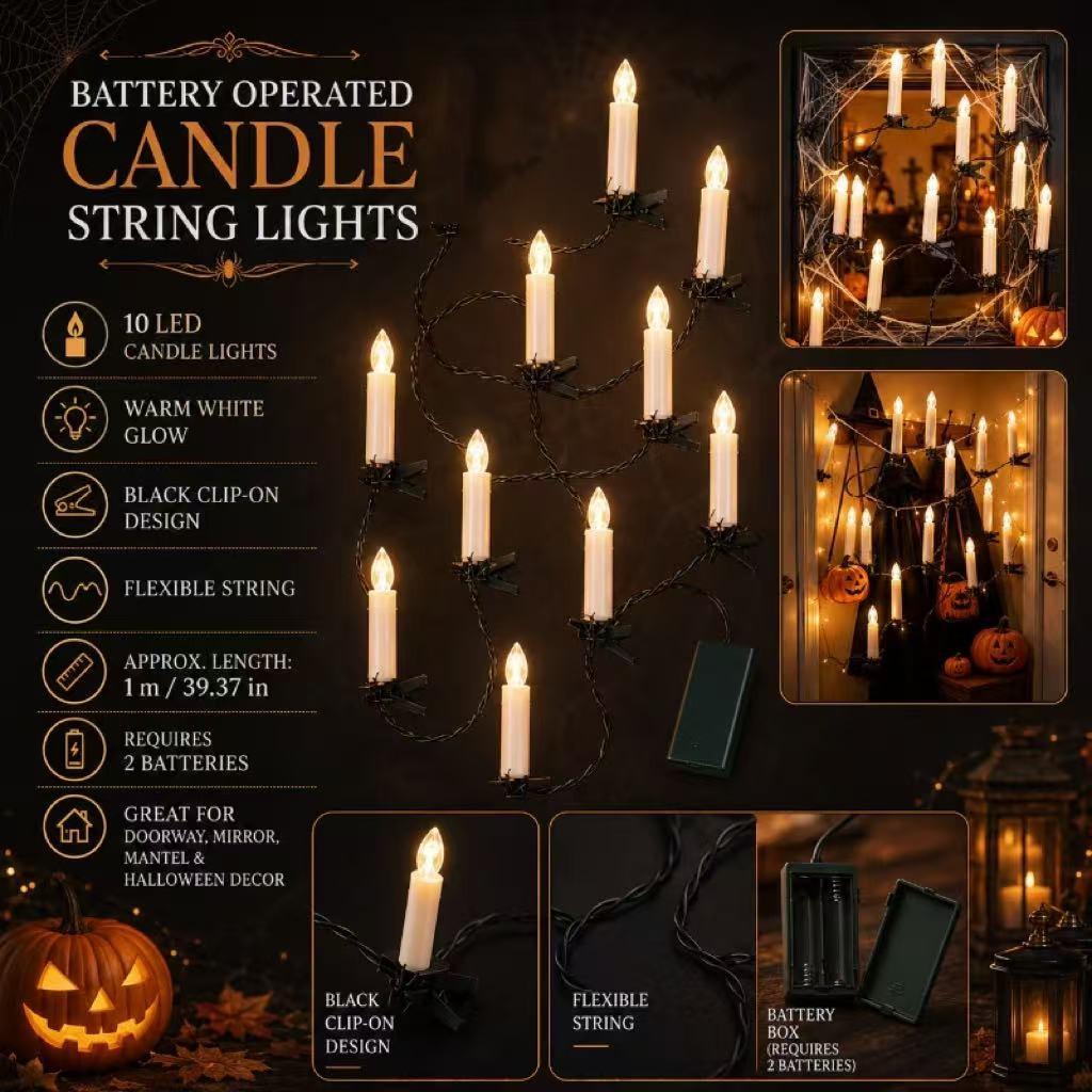 Flameless Candle Light 20/10 LED, Battery-Powered Decorative Candle String, Home Decor Lighting, Ideal for Restaurant, Bedroom, Party, Christmas, Halloween, Ambient Decor Lighting