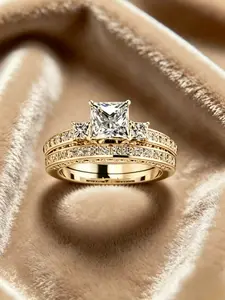 Women's Elegant Classic Artificial Crystal Ring Set, 2-Piece Fashion Promise Rings, Women's Stylish Rings, Birthday Gift, Holiday Gift