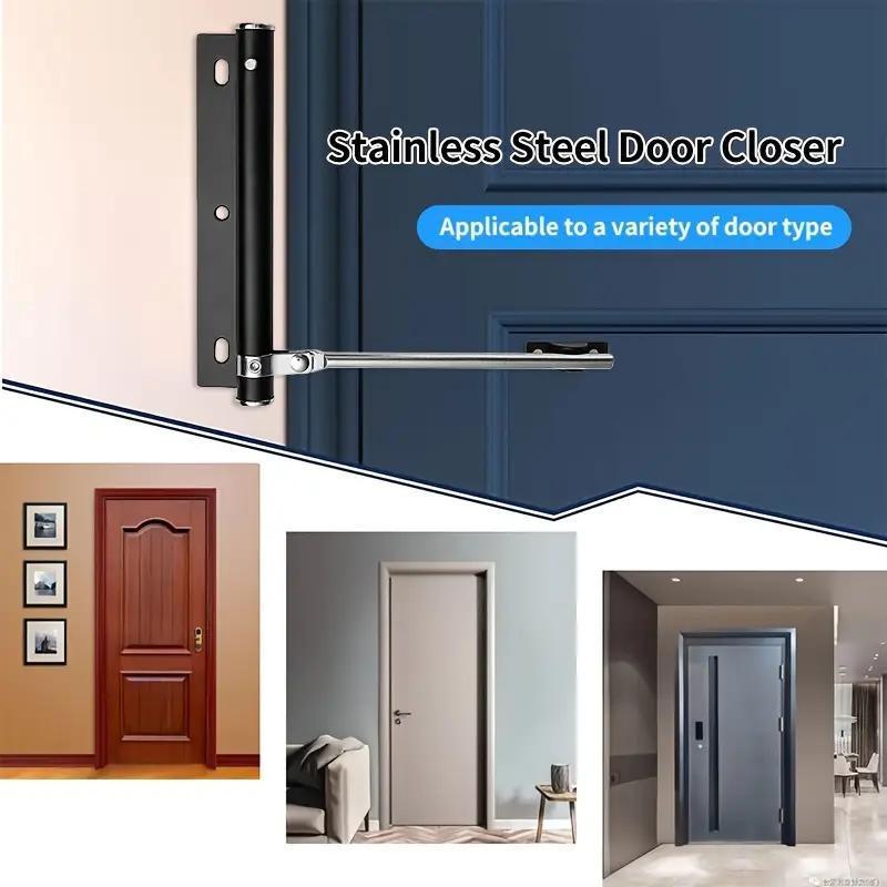 Stainless Steel Adjustable Quiet Automatic Door Closer, Rust-Proof Foldable Design for Home and Office Use, Durable Door Hardware for Easy Installation