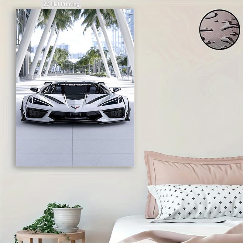 1 piece 2D flat design frameless canvas poster Corvette Supercar Poster Suitable for home decoration, living room, bedroom, office, restaurant, bar wall decoration, art pieces, perfect gifts and