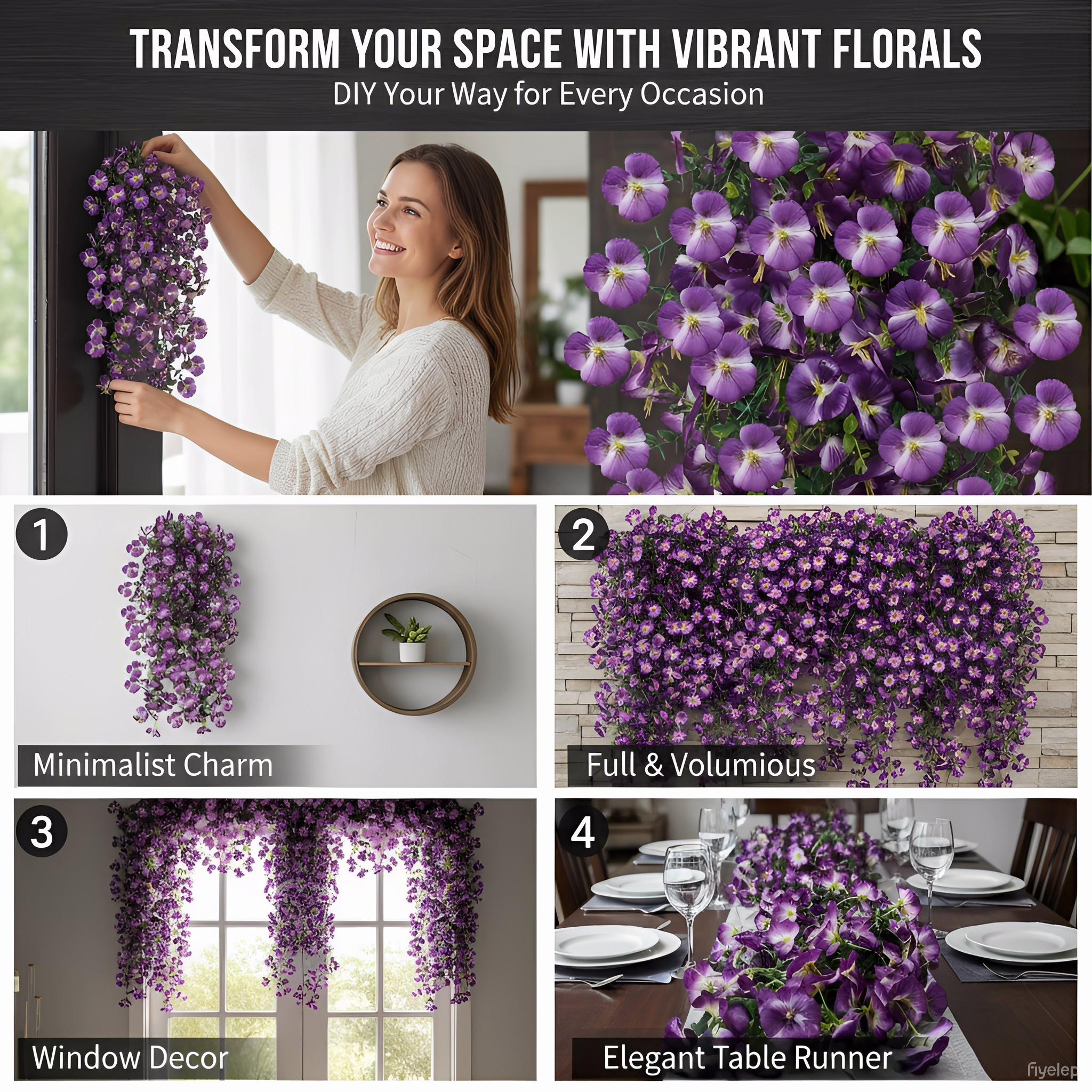 2 Piece Artificial Hanging Flowers, Fake Eucalyptus Violet Bougainvillea Vine UV Resistant, Wall Decor for Home Garden Wedding