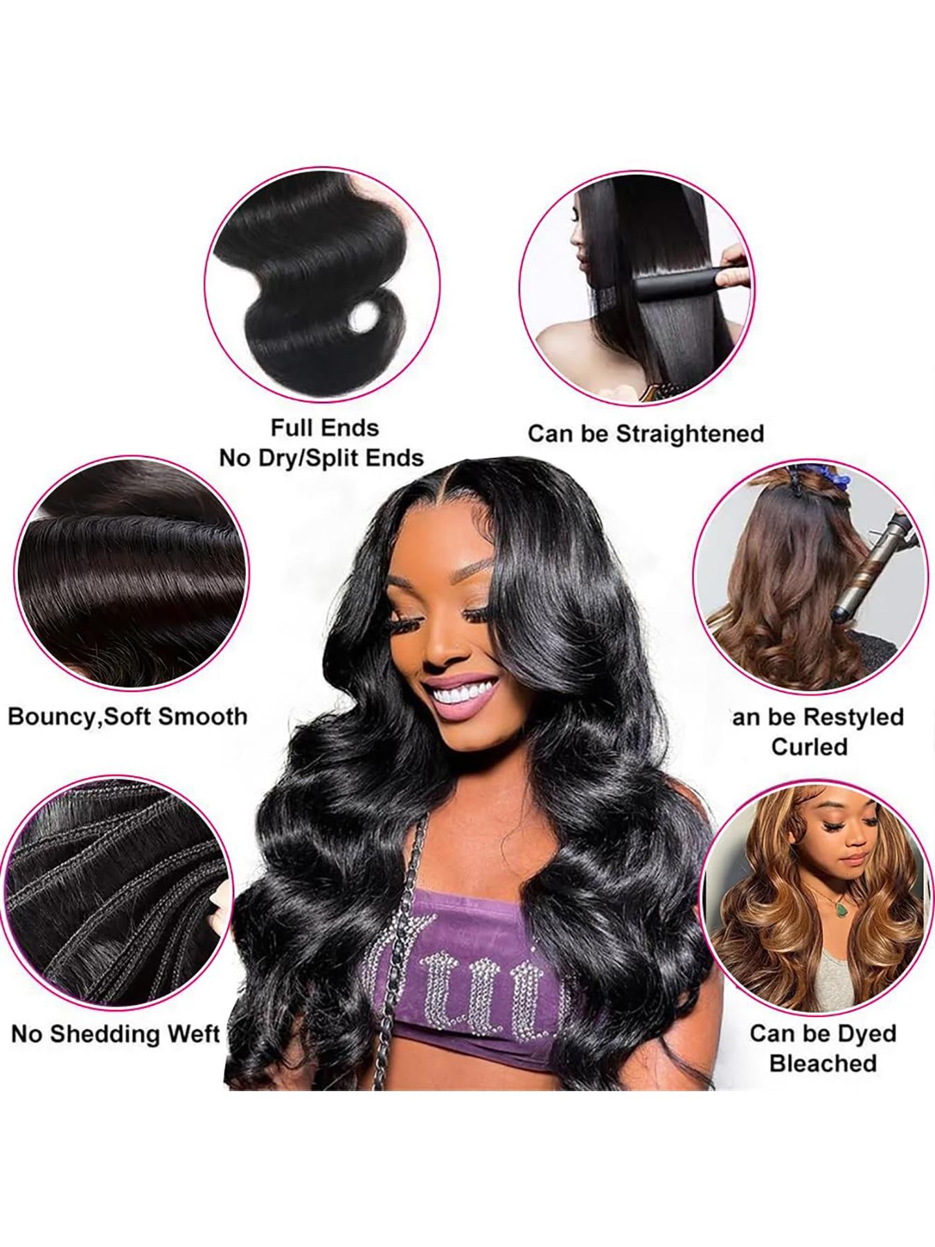 12A Human Hair Bundles Body Wave Bundles Human Hair 100% Unprocessed Brazilian Virgin Hair Body Wave 3 Bundles Deals Real Human Hair Extensions For  Women Natural Black