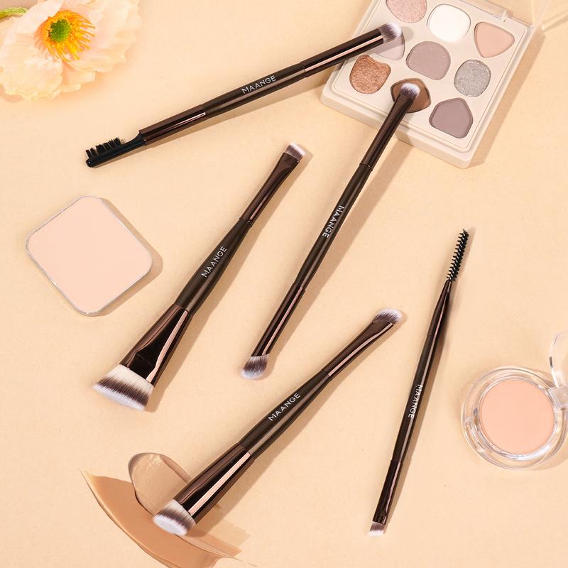 MAANGE 5pcs Double-ended Makeup Brush Set,Eyebrow Brush & Blending Brush, Nose Shadow Brush & Small Eyeshadow Brush, Foundation Brush & Eyeliner Brush, Eyelash Brush & Eyebrow Brush, Angle Foundation Brush & Eyebrow Brush, Cosmetic Brush Set