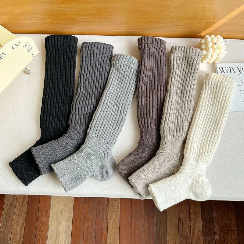 Lady's 3-Pack Basic Ribbed Slouch Calf-High Socks, Soft Knit Comfortable Stackable Solid Textured Socks for Aesthetic Fall Winter Casual Wear & Daily Boot Outfits