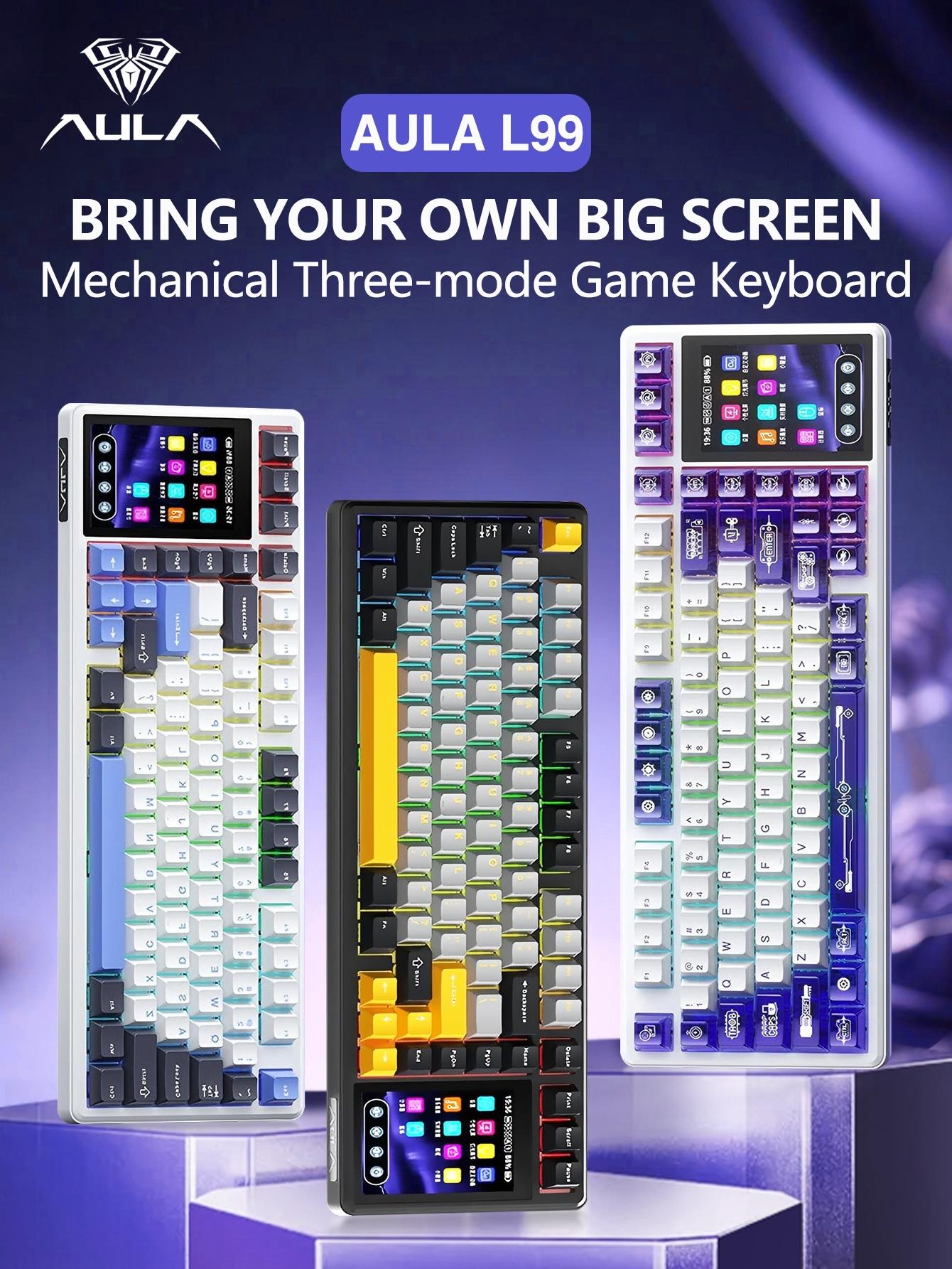 Aula L99 High Definition Touchscreen Mechanical Keyboard, 84 Keys, RGB Lighting, Wireless/l Wired, Customizable Animations, Gaming Essential